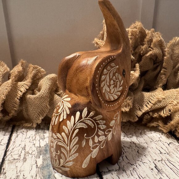 Solid Wood Etched Elephant Table Top Decor - Picture 2 of 2